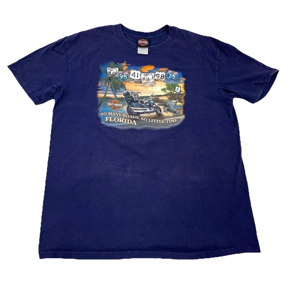 Vintage Harley Davidson Shirt Men XL Blue Tee Biker Motorcycle Y2K Florida *